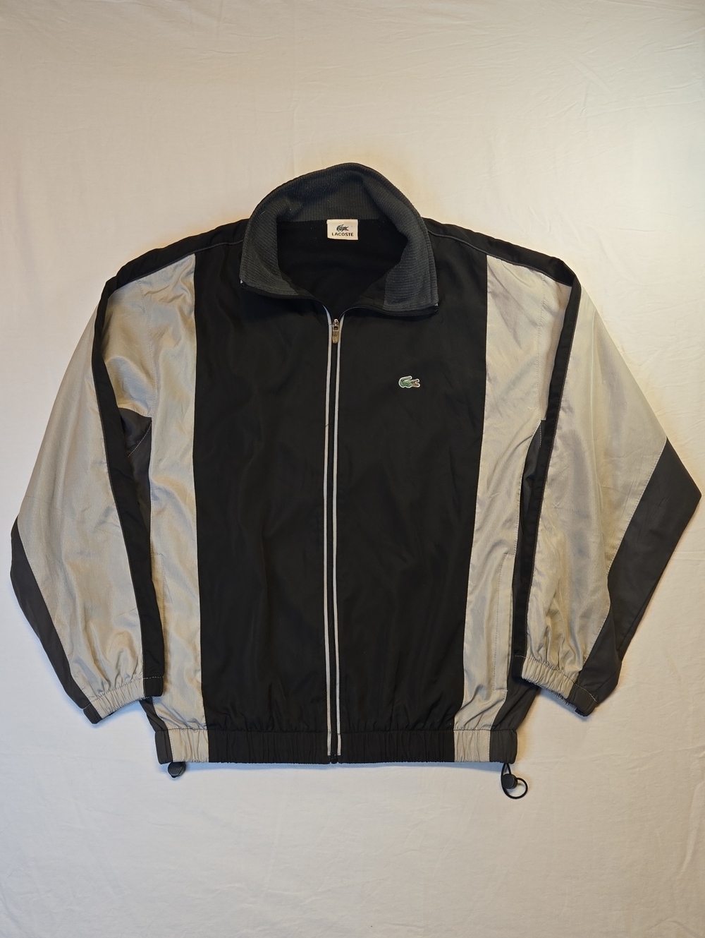 Lacoste Black and Light Gray Two Tone Full Zip Lined Windbreaker Jacket